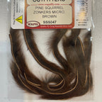 Packaged pine squirrel fur with Chagrin River Outfitters label on a white background