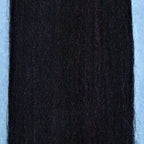 A bundle of black synthetic fibers for fly tying, displayed against a blue background.
