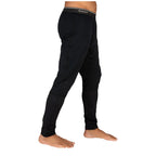 Black pants with a brand logo on a white background