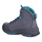 Gray Simms WOMEN's Freestone Wading Boot - Rubber Soles with blue accents on a white background