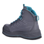 Gray Simms WOMEN's Freestone Wading Boot - Felt Soles with teal accents on a white background