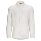 White Simms MEN's Guide Fishing Shirt with brand logo on a white background
