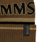 Brown beanie with 'SIMMS' branding and a visible SIMMS logo on a white background