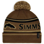 Brown beanie with pom-pom and Simms logo on a white background