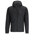 Black quilted Simms MEN's Fall Run Hybrid Hoody w/CRO Logo on a white background