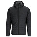 Black quilted Simms MEN's Fall Run Hybrid Hoody w/CRO Logo on a white background