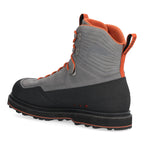 Gray and black Simms MEN's G3 Guide Wading Boot - Vibram Soles with orange accents on a white background