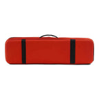 Red Simms Tailwind Rod & Reel Vault case with black straps on a white background