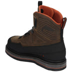 Brown and black Simms Men's G3 Guide BOA Boot - Felt with orange interior on a white background