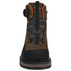 Brown and black Simms Men's G3 Guide BOA Boot - Felt with orange accents on a white background