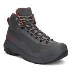 A pair of Simms Men's Flyweight Wading Boots with Vibram soles, primarily in gray color with orange accents.