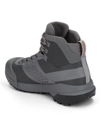 Gray hiking boot with brand logo on a white background