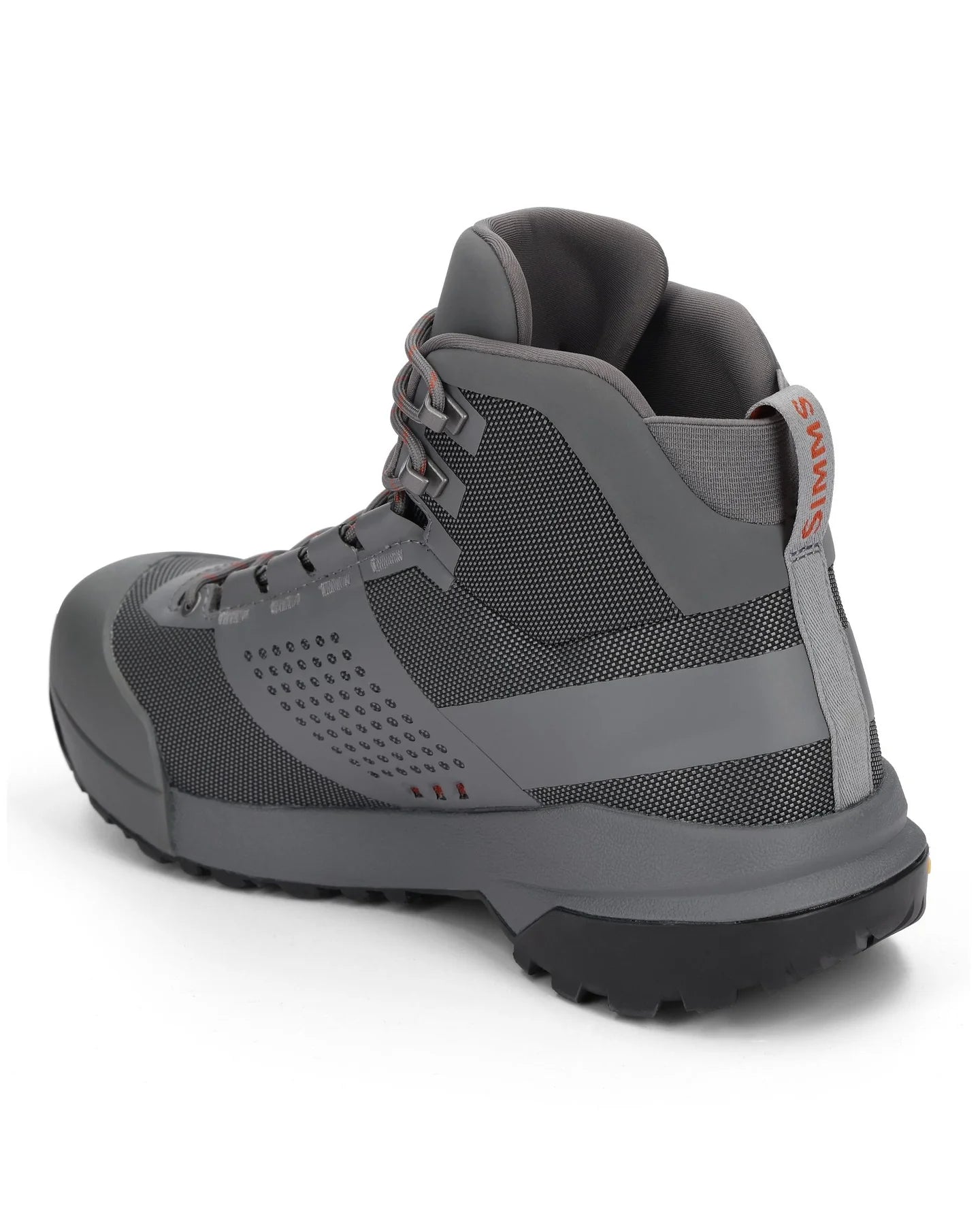 Gray hiking boot with brand logo on a white background