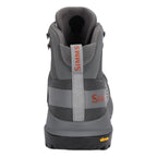 Gray hiking boot with 'Simms' branding on a white background
