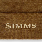 Brown knit Simms Windstopper Beanie with 'Simms' logo on a white background