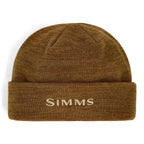 Brown beanie with 'Simms' logo on a white background