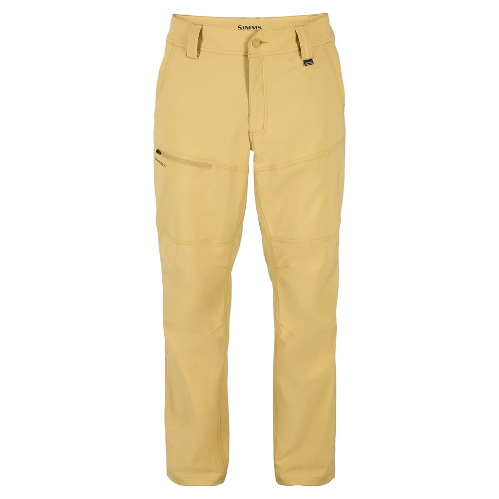 Simms Guide Beige pants with a brand logo on a white background