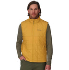 Man wearing a yellow Simms MEN's Fall Run Insulated Vest w/CRO Logo with a brand logo on a white background