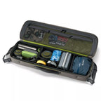 A green Orvis Carry-It-All fishing rod case with a shoulder strap and brand logo visible.