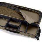 A green Orvis Carry-It-All fishing rod case with a shoulder strap and brand logo visible.