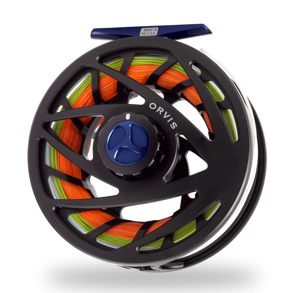american fly fishing reels Hatch Iconic Fool's Gold Dark blue thread holding the guides accents the matte blue blank nicely Abel TR Reels - Painted