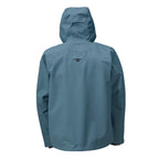 A blue Orvis Clearwater Wading Jacket with a hood, featuring a zippered front closure and multiple pockets.