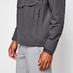 A gray Orvis Clearwater Wading Jacket with a hood, featuring a zippered front closure and multiple pockets.