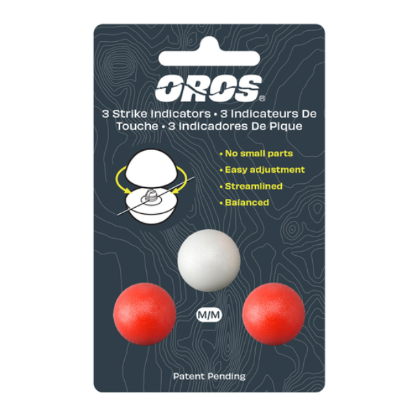 Packaging of three fishing strike indicators with OROS branding on a white background.