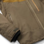 Brown Orvis Ultralight Wading Jacket with a zipper on a white background