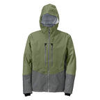 Green and gray Orvis MEN's PRO Fishing Jacket with a hood on a white background