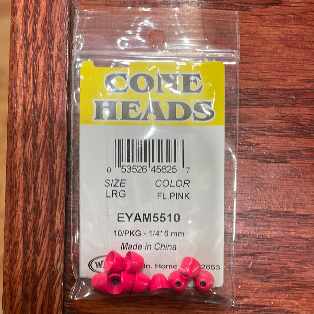 Packaging of Wapsi Cone Heads with visible pink and other colored brass cones through a clear plastic window, labeled with product information.