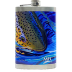 Colorful flask with fish designs on a white surface