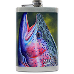 Colorful flask with fish designs on a white surface