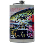 Colorful flask with fish designs on a white surface