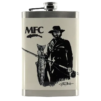 Colorful flask with fish designs on a white surface