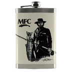 Colorful flask with fish designs on a white surface