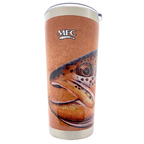 Tumbler with a fish design and MFC logo on a white background
