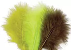 A collection of Wapsi Select Marabou Plumes with a mix of green and brown feathers.