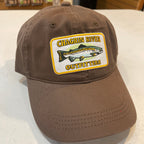 Brown cap with a logo on a white surface