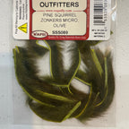 Packaged pine squirrel fur with Chagrin River Outfitters label on a white background