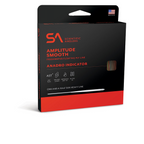 Packaging for SA Amplitude Smooth Anadro Indicator fly fishing line, featuring a red and black design with an image of the fishing line.