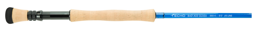 Echo Glass fishing rod with a blue and black color scheme, including multiple segments for adjustment.
