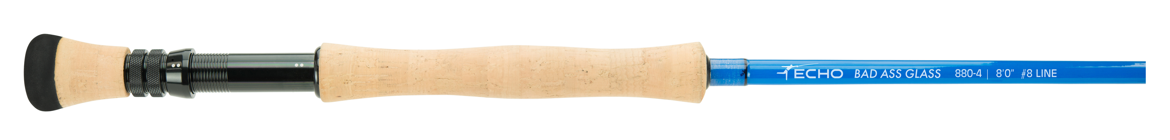 Echo Glass fishing rod with a blue and black color scheme, including multiple segments for adjustment.