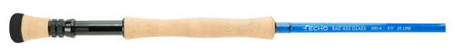 Echo Glass fishing rod with a blue and black color scheme, including multiple segments for adjustment.