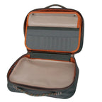 Open fly tying travel bag with compartments on a white background
