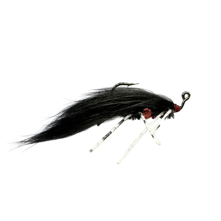 Black Bloom's Zirdle fly fishing lure on a white background