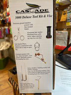 Box of Cascade Deluxe Tool Kit & Vice with product details on a blurred background