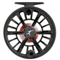 Black ECHO Bravo fly fishing reel with visible carbon fiber disc drag system and aluminum alloy body.