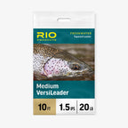 Packaging for RIO Medium VersiLeader with an image of a fish on the front, indicating a fishing sink rate leader product.