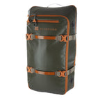Green Fishpond Stormshadow Medium Rolling Duffel with orange straps on a white background